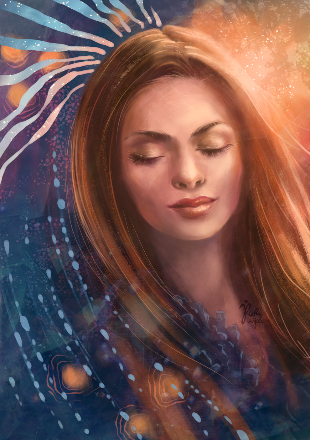 Digital Portrait of a Woman closed eyes. Crystal clarity. Inner Peace and Serenity. Inner Woman Portrait. By Artist Ruth Krijah - inspired by and created for patrons at patreon.com/ruthkrijah